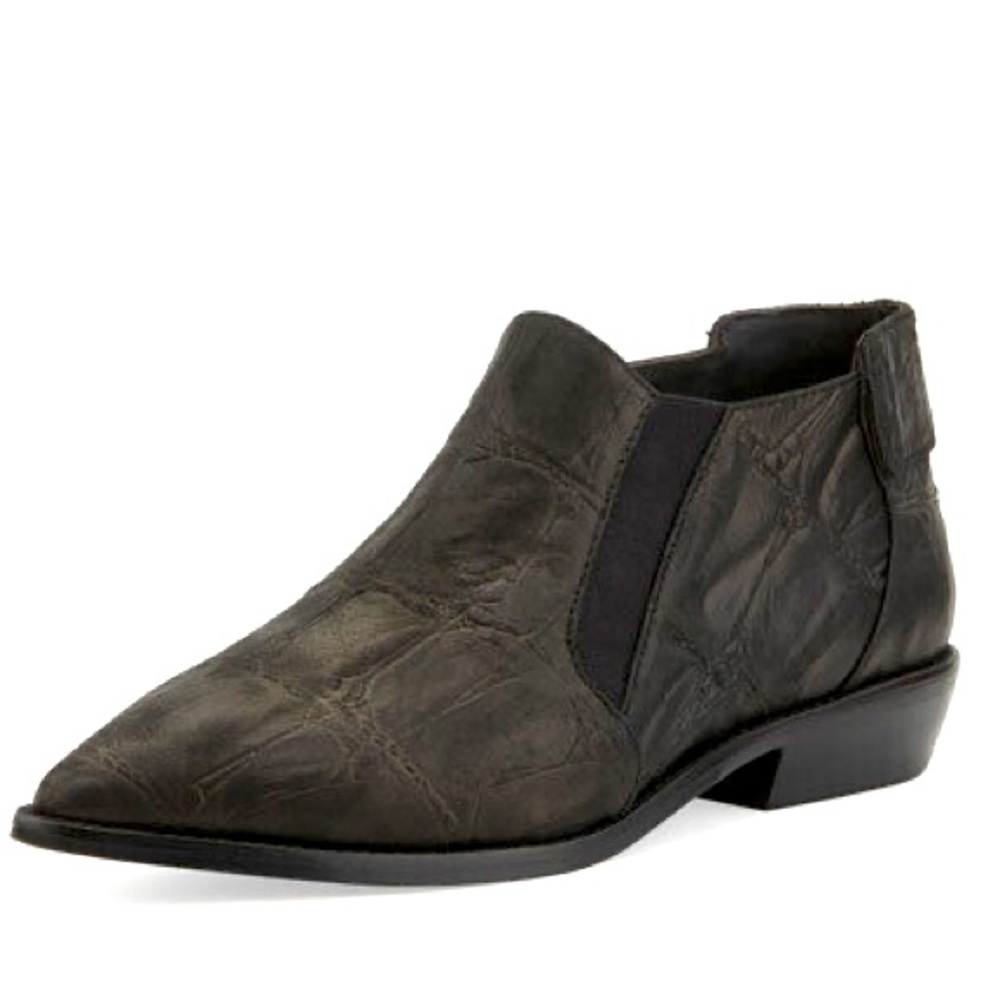 L.A.M.B. Gwen Stefani Memento Black Textured Pointy Toe Bootie Croc Embossed